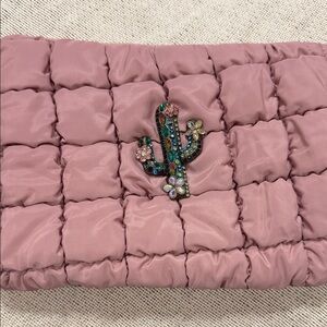 Pink Quilted Clutch with Cactus Embellishment